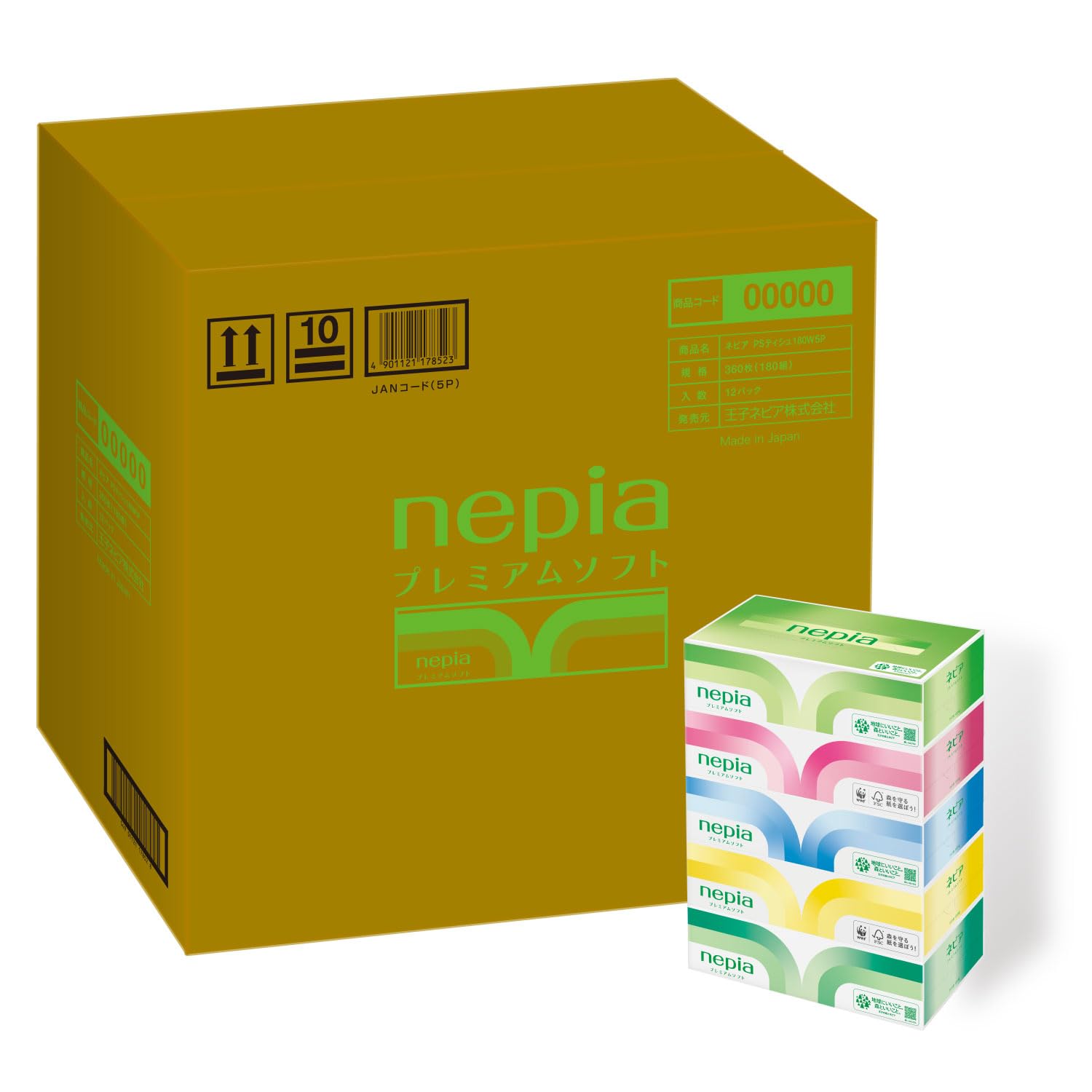 ネピア プレミアムソフト ティシュ 360枚(180組)×60箱(5箱×12パック)【ケース品】