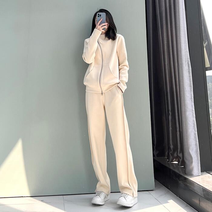 セットアップ 2点セット トップス パンツ 長袖 スウェット フーディ パーカー ハイネック カジュアル おしゃれ 大人 可愛い リラックス 体型カバー 楽ちん ウエストゴム スポーティ シンプル ホ