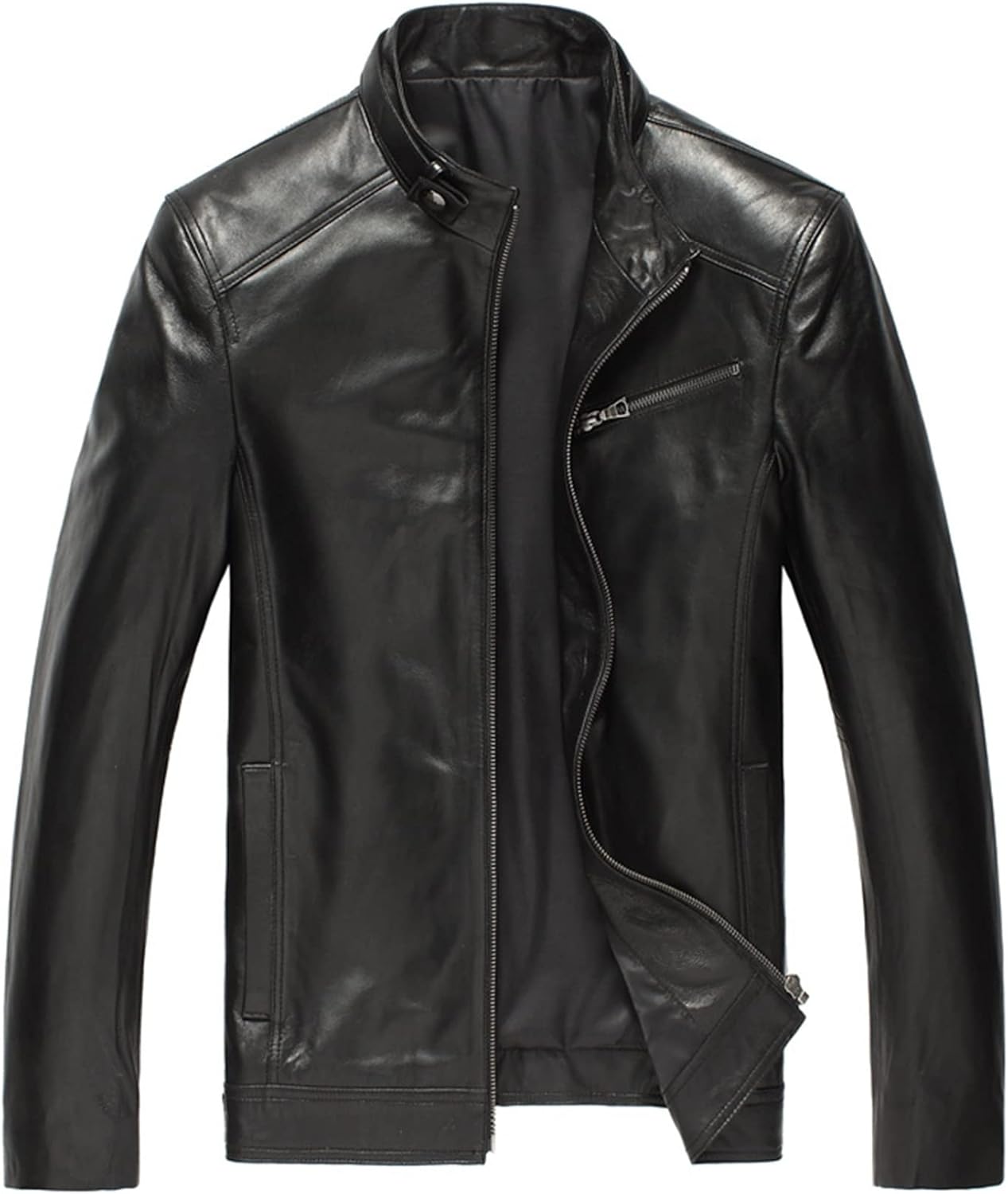 本革ジャケット ラム革コート メンズ レザージャケット 革ジャン 春秋冬 ブルゾン ライダースジャケット バイクジャケット カッコイイ ショート丈 細身 立ち襟 男性用 アウター お兄系 カッコイイ