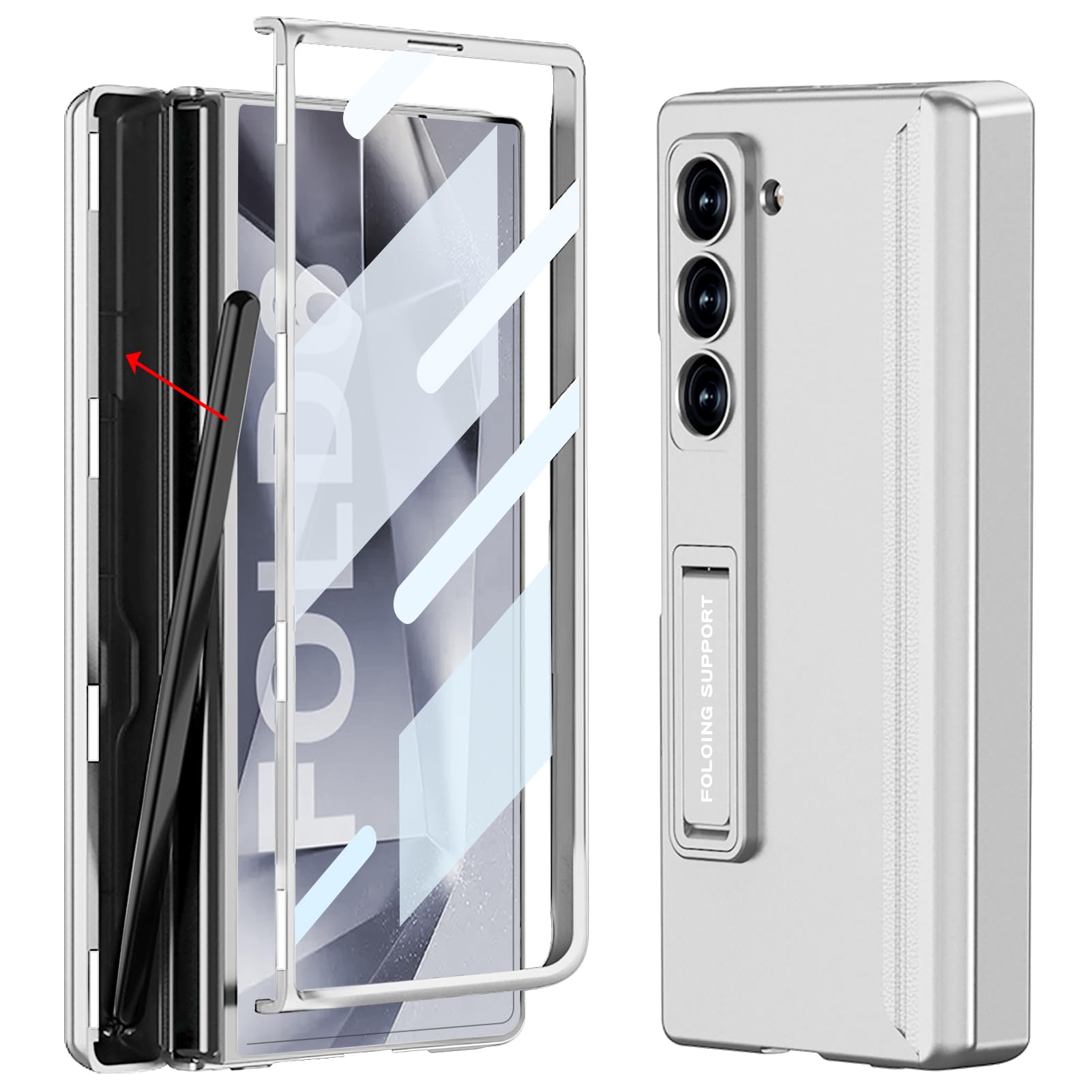 FODDOM Galaxy Z Fold6 ケース サムスン ギャラクシーゼットフォールド6ケース Fold6 5Gケース ガラスフィルム付き Sペン内蔵収納ケース スタンド機能 磁気ヒンジ 耐衝撃