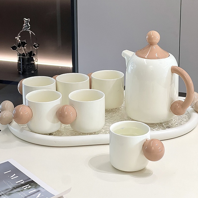 セラミックコップセット家庭用リビング軽量軽量軽量耐熱水具接客insカップ急須茶器セット