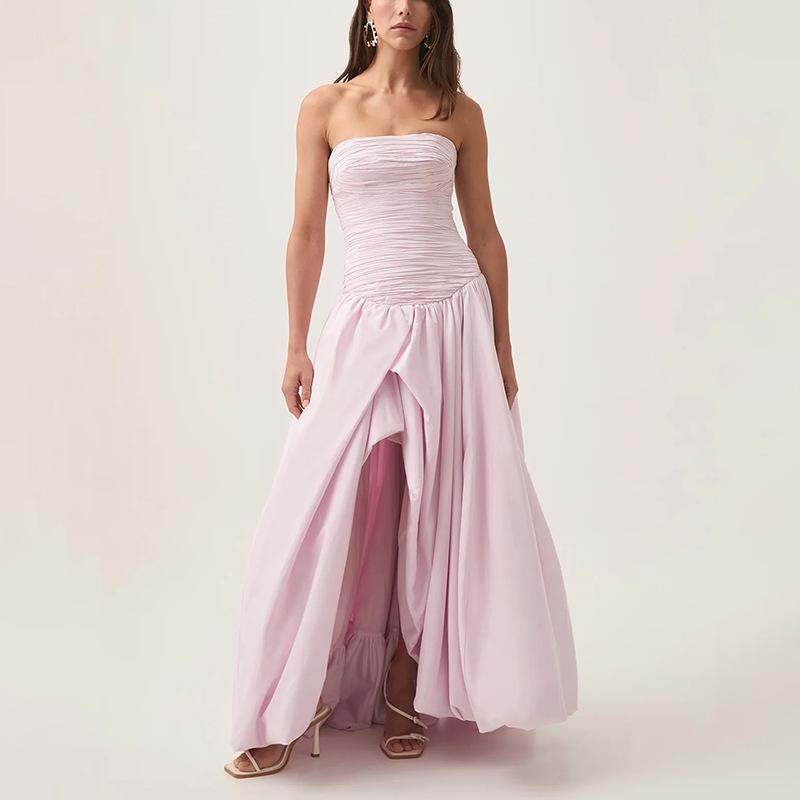 レディース ロングドレス ウエスト ファッション 魅惑的 チューブトップ 無地 キャミソールドレス エレガント ロマンティック フェミニン おしゃれ スタイリッシュ スリムシルエット