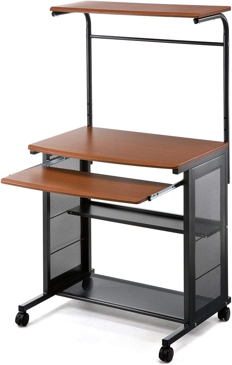 サンワダイレクト パソコンデスク 幅75cm 総耐荷重71kg スライドテーブル付 可動棚 キャスター付 木目調 100-002 9,862円