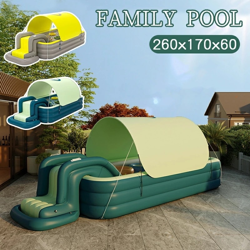 【急速出荷】プール 大型 260X170CM ビニールプール 庭プール ファミリープール 庭すべり台 電動ポンプ 空気入れ 日よけを防ぐ 水あそび キッズプール レジャープール 子供用プール 水遊び