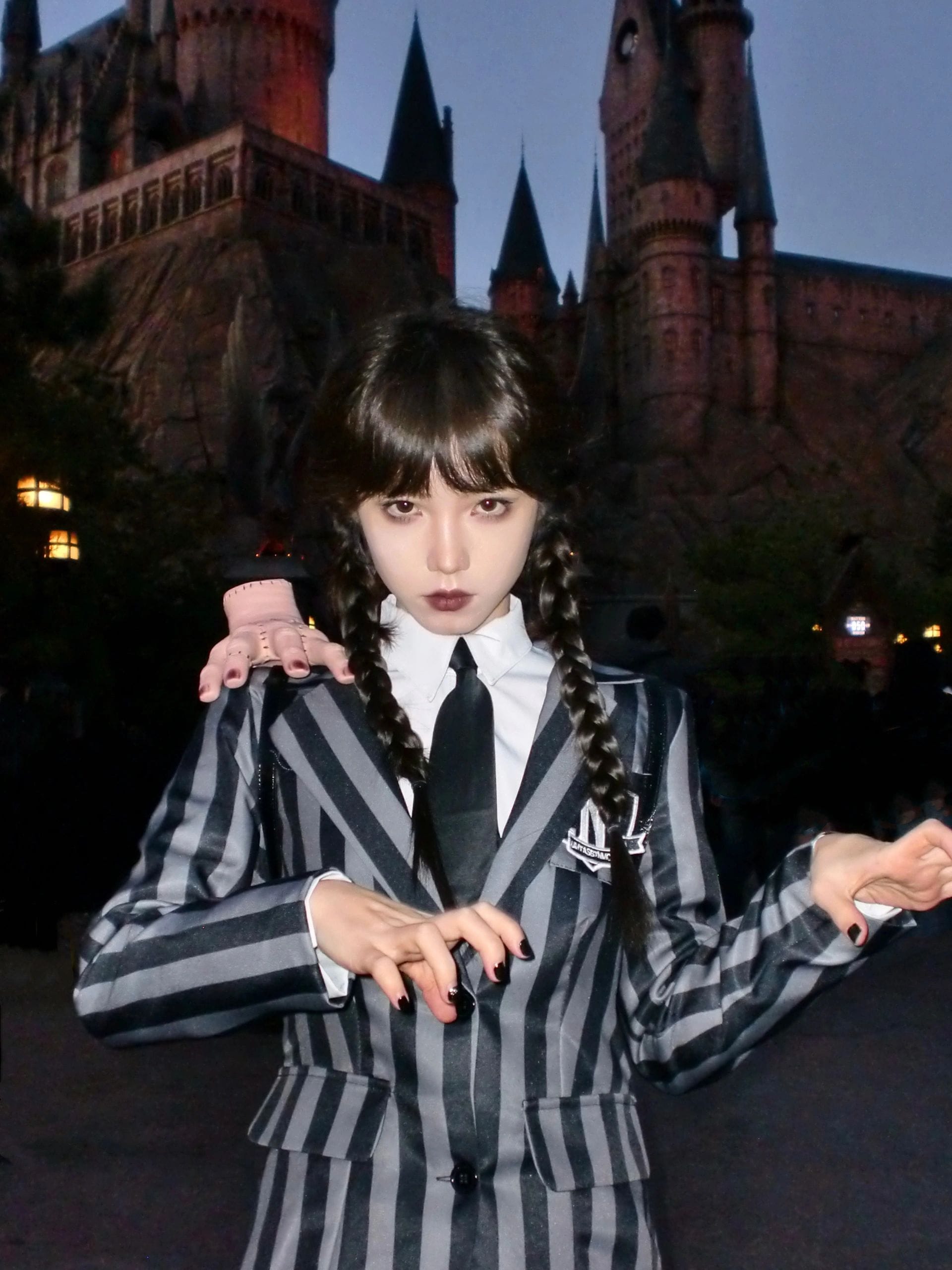 ハロウィン着こなし ウェンズデー・コスプレ衣装 アダムズ一家スクールワンピース