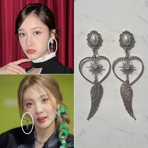 [ステイシージェイ着用イヤリング] Silver Angel Heart Earrings 韓国の女性アイドルアクセサリー 韓国ジュエリー 韓国ジュエリー