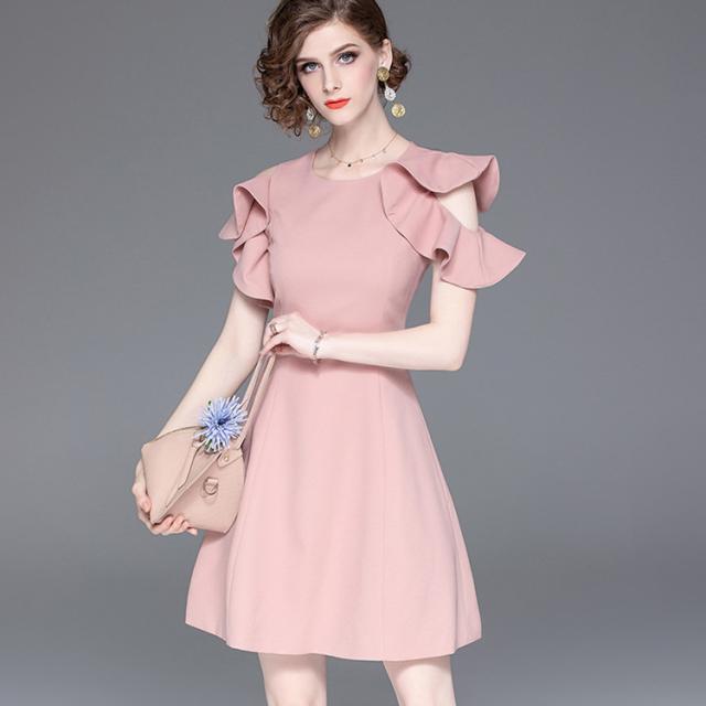 【全店任意2枚購入で100円OFF】ミニワンピース フレア袖ワンピース 夏新作