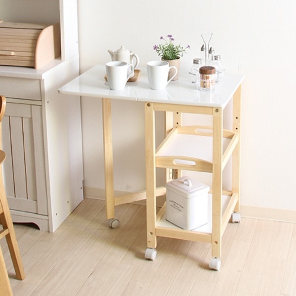 キッチン収納 3段 幅350700mm キャスター付き 木製フレーム UV バタフライワゴン 台所 リビング ダイニング