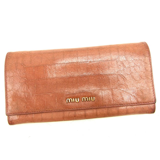 長財布 クロコダイル調 ピンク×ゴールド レディース 中古