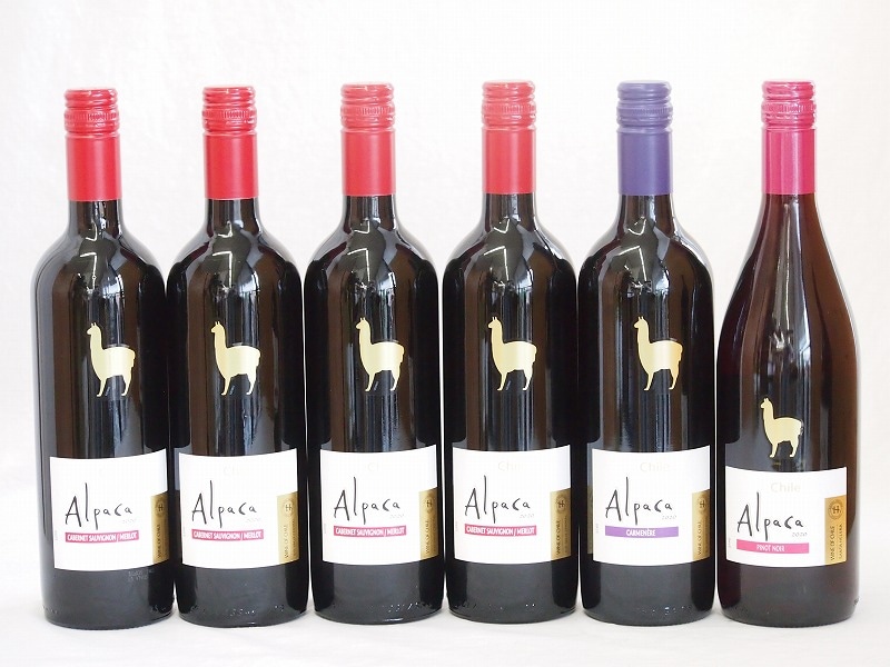 チリ産ワインアルパカ6本セット(赤ピノノワール(ミディアムボディ) 赤カルメネール(フルボディ)