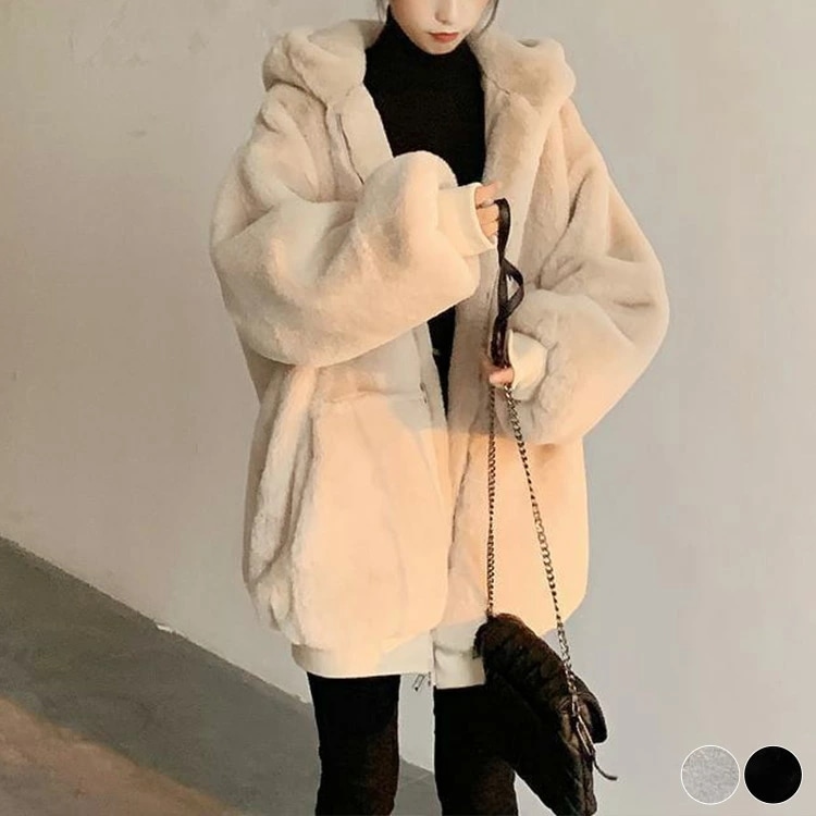 ファーコート レディース フード付き 韓国 ボア アウター セミロング丈 フェイクファー ファー カジュアル 大人 おしゃれ かわいい ゆったり