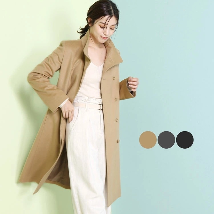 カシミヤ ブレンド ウール コート スタンドカラー ロングコート レディース 秋 冬 アウター ロング丈 ウールライク ロング キャメル ダークグレー ブラック 卒業式 入学式 母 母の日 ギフト プ