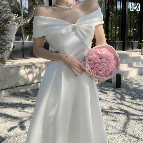 ワンピース 大人 レディース ホワイトサテン ドレス 女性 ワンショルダー ドレス グループ イブニングドレス チューブ トップ ロング スカート