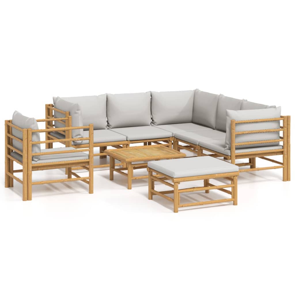 ガーデンラウンジ8点セット ライトグレークッション付き 竹製