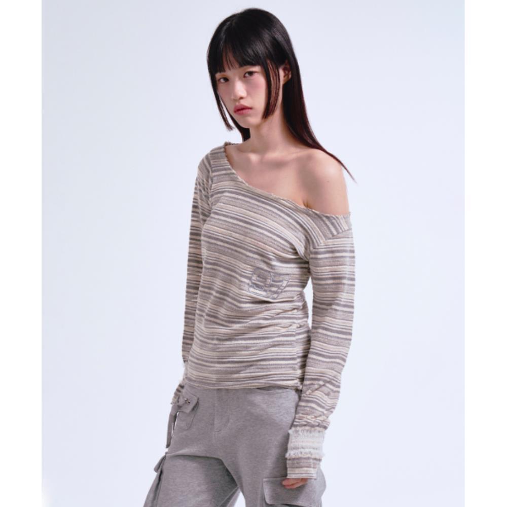PRENDA 97 STRIPE ONE SHOULDER KNIT GRAY PRTVSUKT18WC4