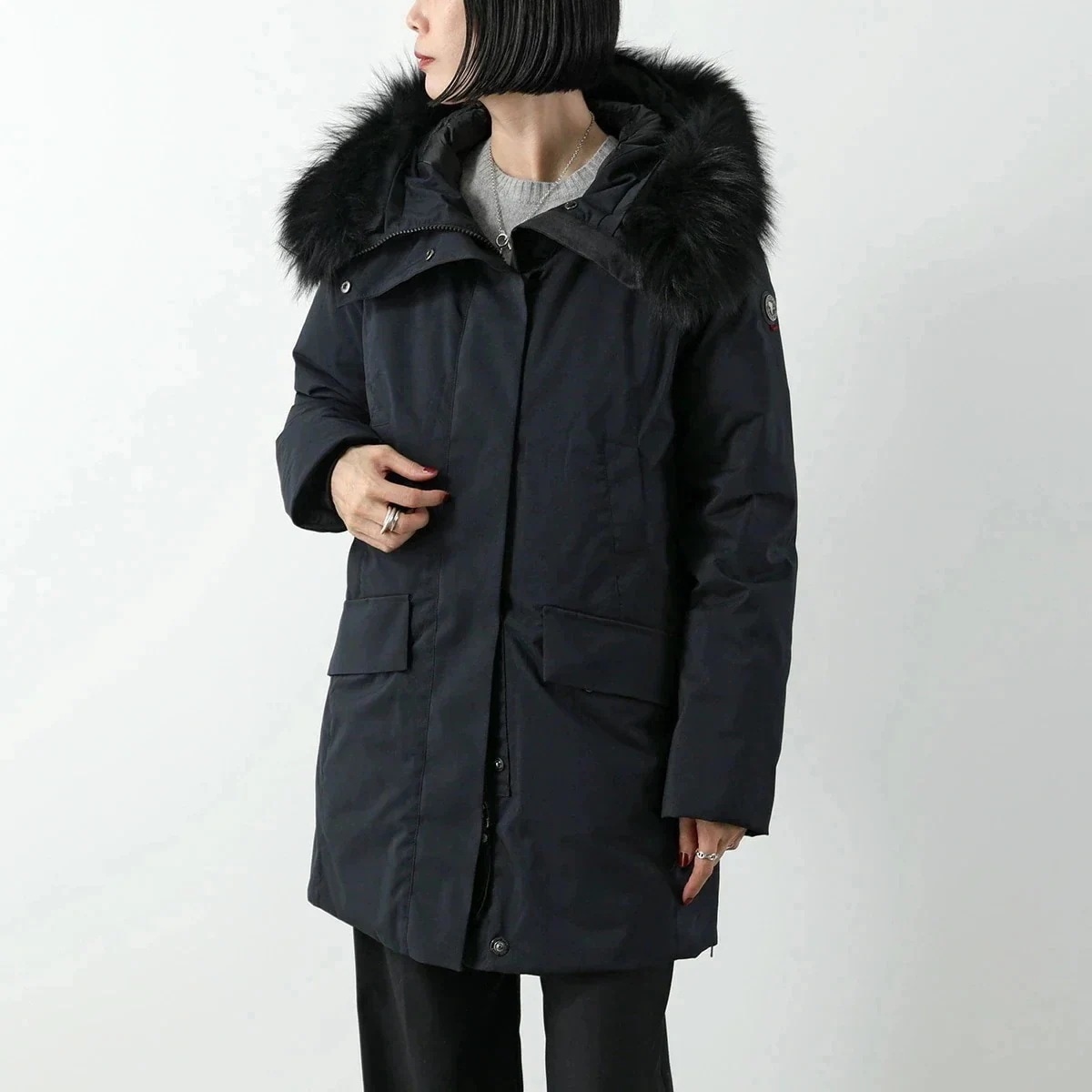 CAPE HORN ケープホーン ダウンコート EXPLORER 72502 レディース フード付 ラクーンファー 撥水 ロゴ ミディアム丈 500 BLACK 47,117円