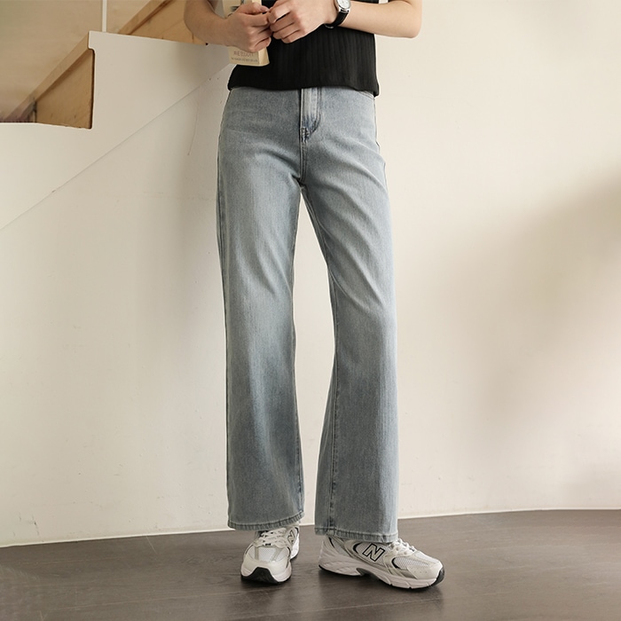 [韓国ファッション] 女性用3段丈ハイウエストワイドデニムパンツ