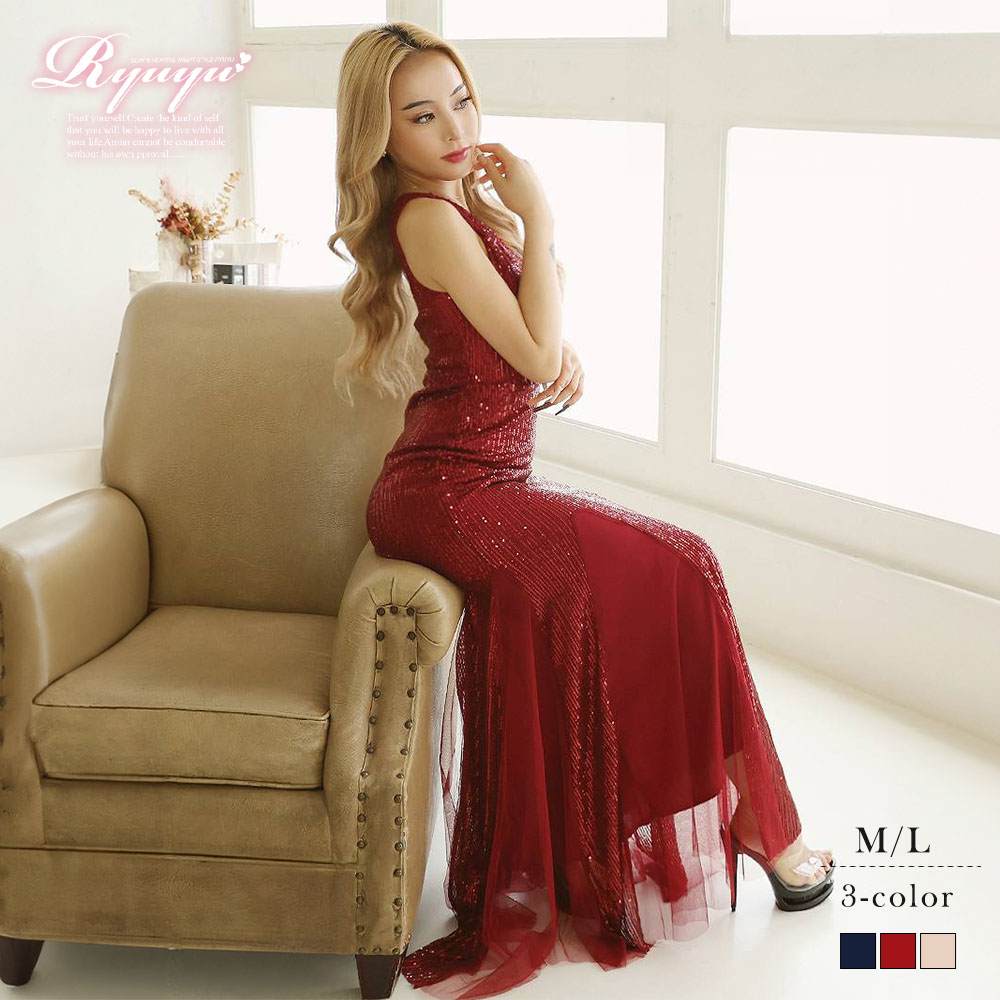 キャバドレス ロング スパンコール キラキラ マーメイドライン イベント 生誕祭 バースデー 派手 豪華 ギラギラ キャバ嬢ドレス Ryuyu