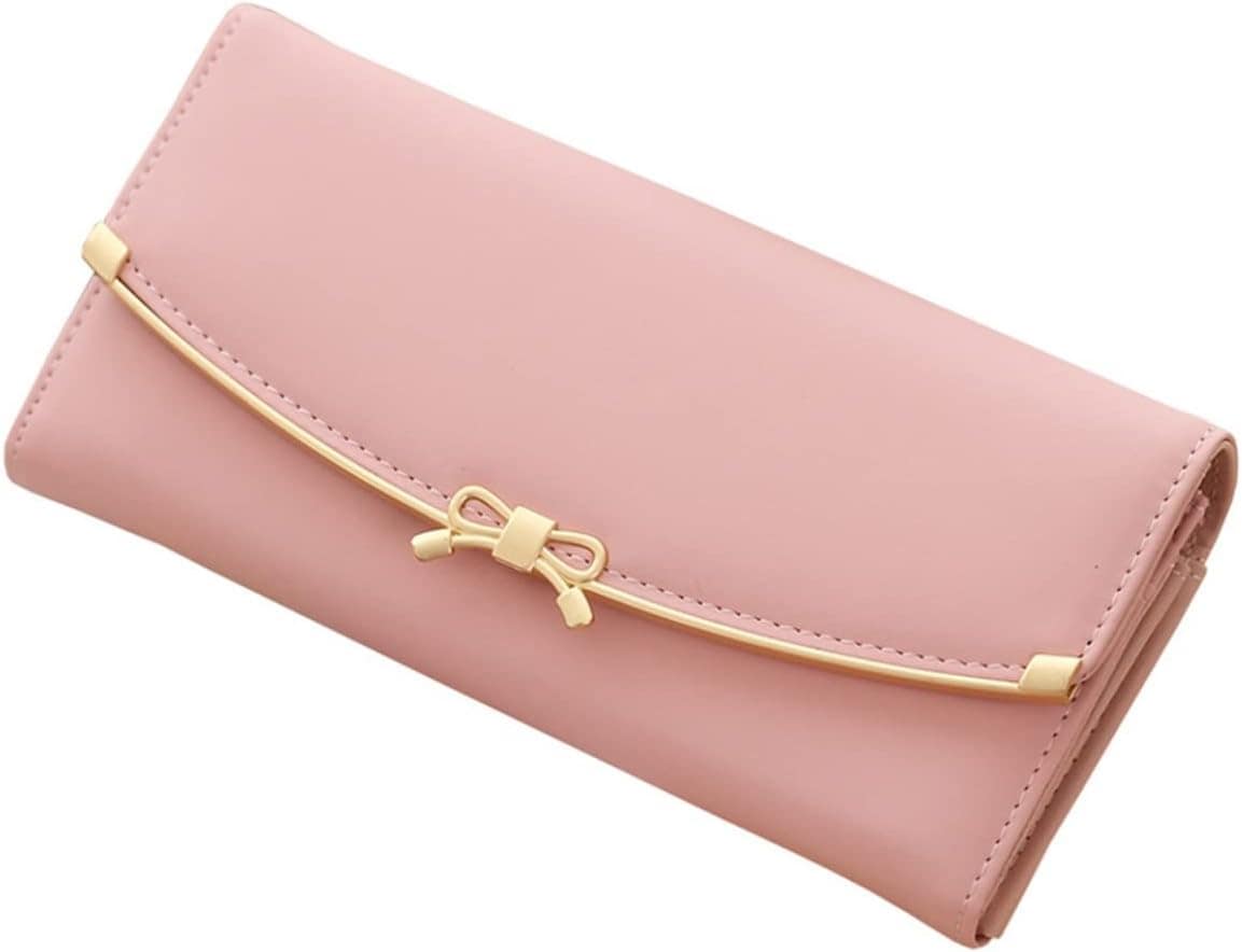 【20%OFFクーポン】二つ折り 長財布 レディース ピンク リボン かぶせ蓋 ボタン ファスナー 財布 大容量 カード レシートと小銭 スマホ入れ可 お手頃 使いやすい 多機能 スキミング防止 コイ