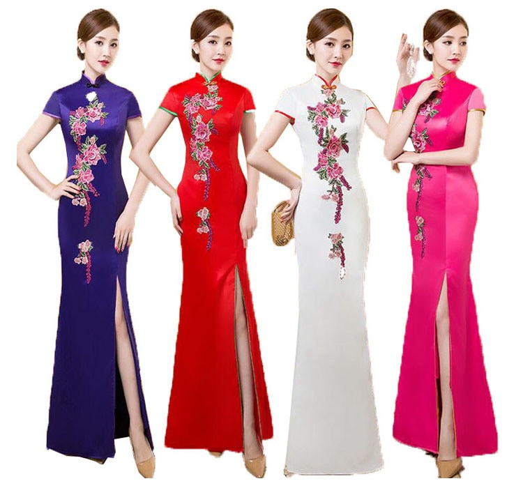 エレガント チャイナドレス 大きいサイズ ロング スリット パーティードレス 二次会ドレス チャイナ服 スリム 刺繍花柄 結婚式 お色直し 花嫁 お呼ばれ 発表会 謝恩会 中華風 ワンピース S-5X