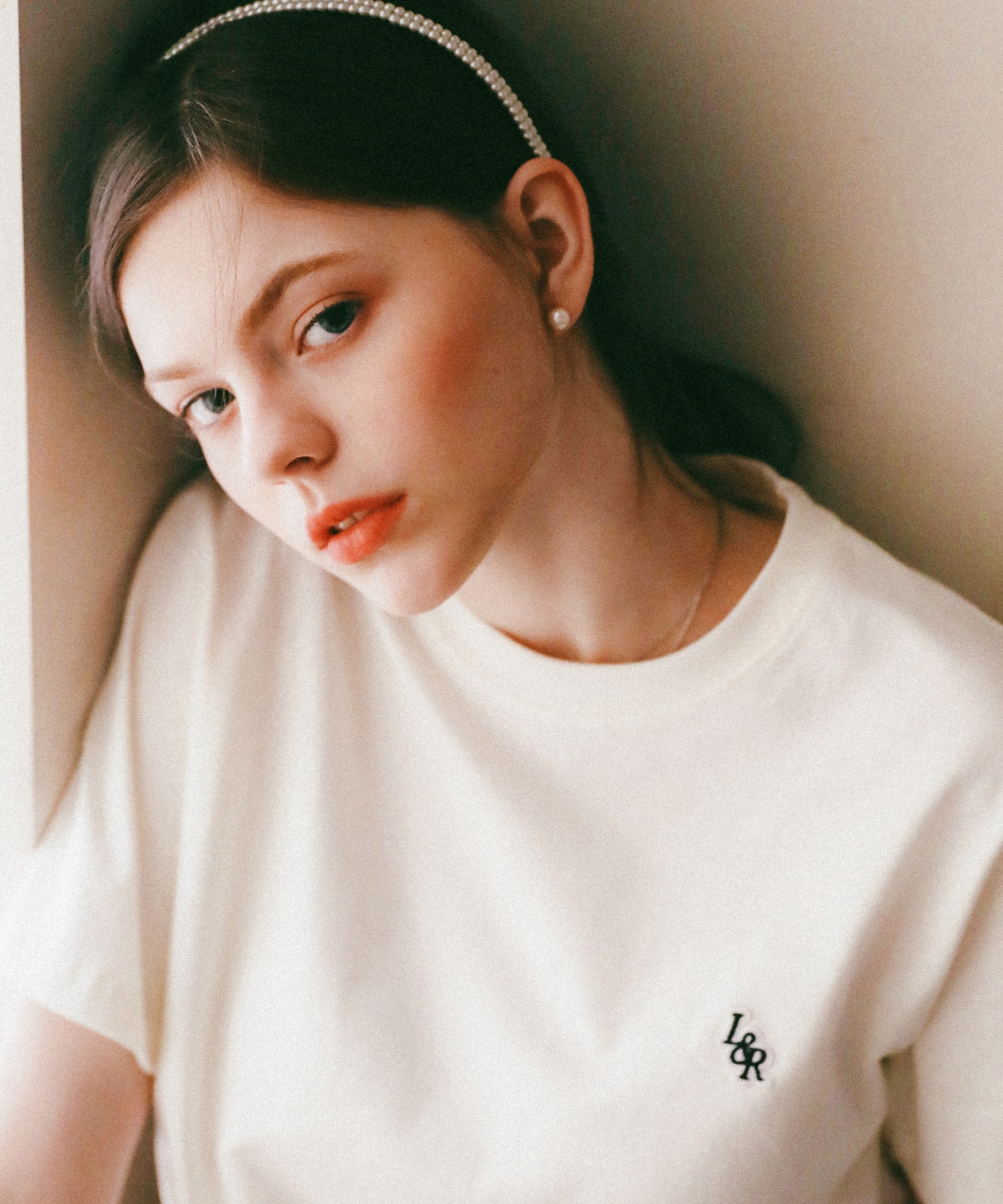 LOSSYROW L&R パッチポイントショートスリーブ Tシャツクリーム