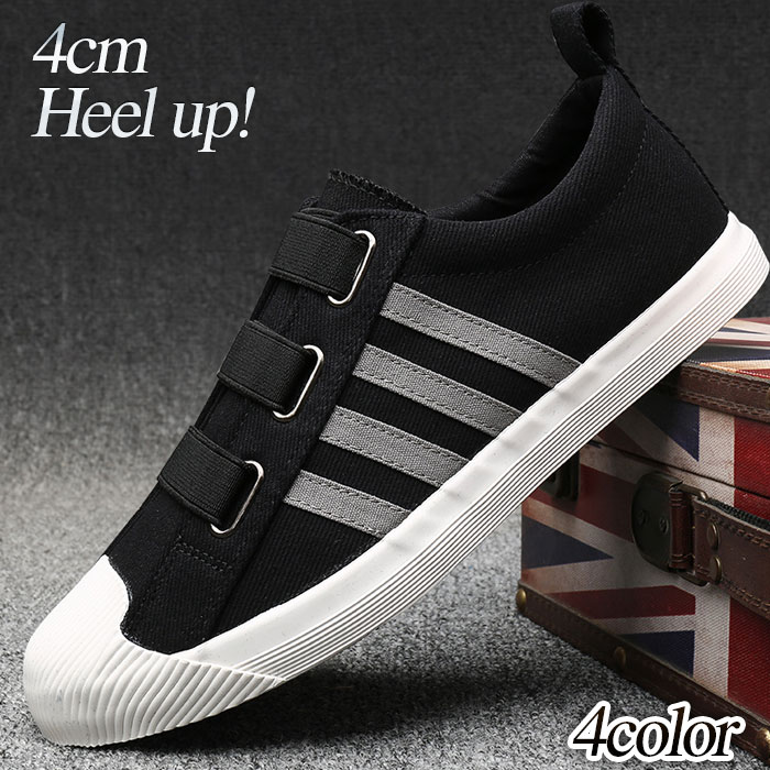 スニーカー スリッポン メンズ バンド ゴム ゴムバンド カジュアルシューズ ブラック グレー グリーン カーキ レッド 人気 4.0cm 身長UP