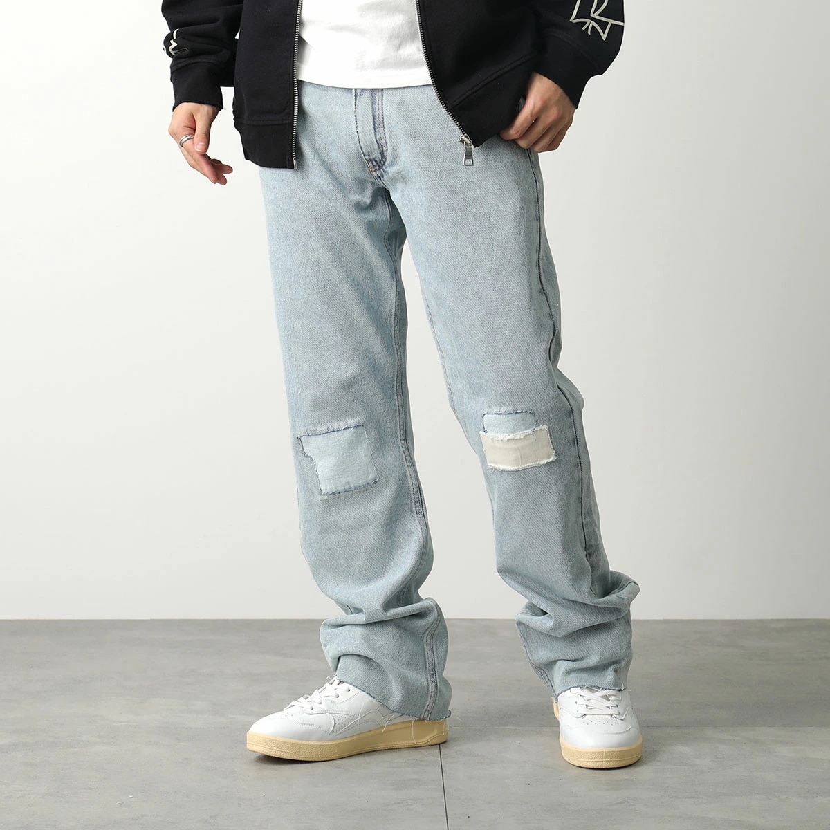 ASKYURSELF アスクユアセルフ ジーンズ PHRASE VINTAGE PATCHED DENIM メンズ デニム パンツ コットン ストレート パッチワーク ライトブルー