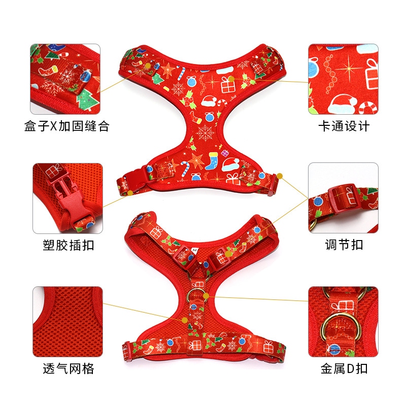犬のリーシュチェストストラップスーツクリスマスフェスティブパターンチェストストラップドッグドッグウォーキングリーシュペット用品