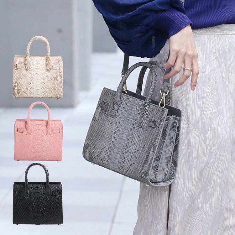 ダイヤモンド パイソン ハンドバッグ レディース 小さめ ミニバッグ 2WAY ショルダーバッグ ヘビ革 本革 バッグ ショルダー 肩掛け 斜め掛け 蛇革 小さい パイソン柄 トート ミニ 贈り物 母