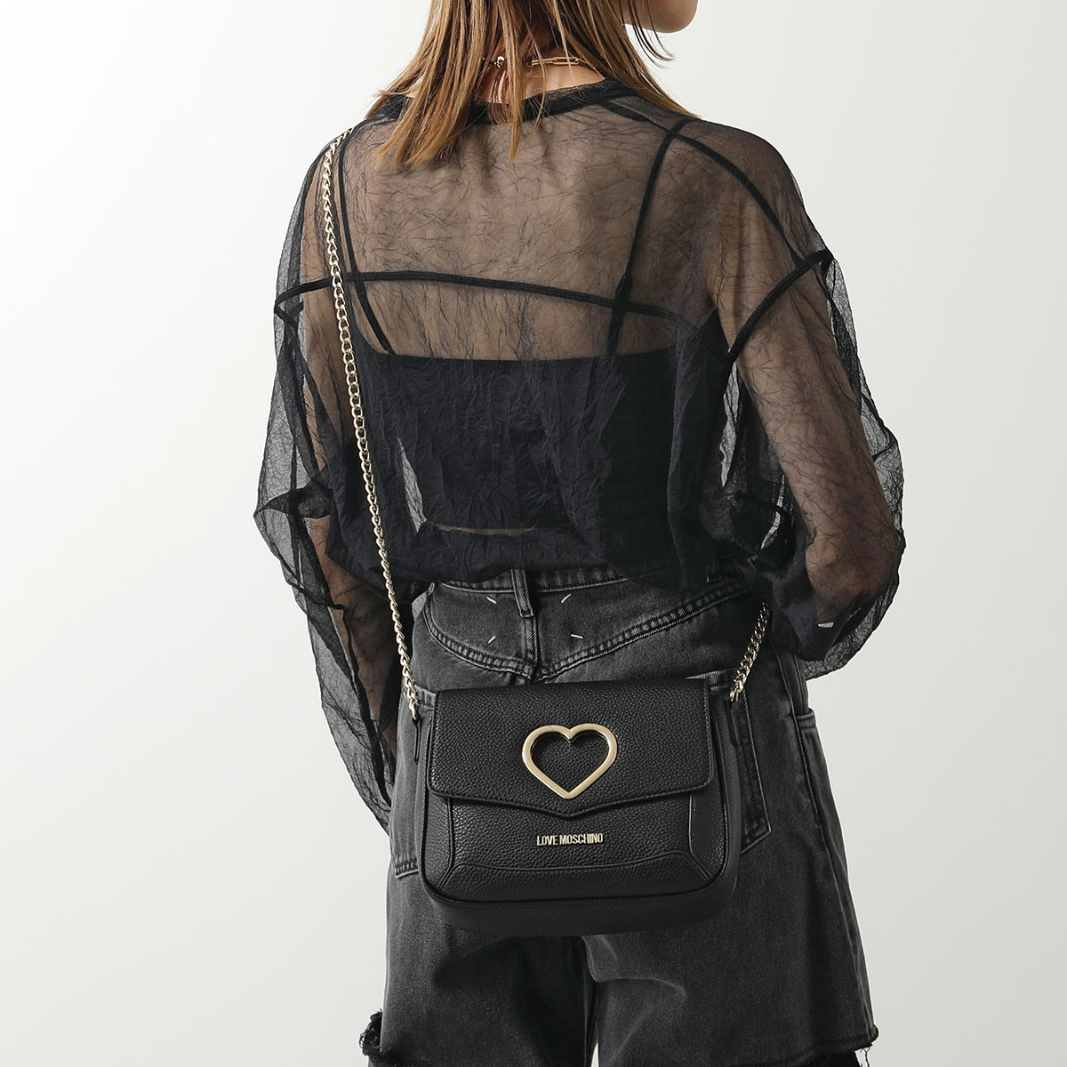 LOVE MOSCHINO ラブモスキーノ ショルダーバッグ JC4320PP0DKP100A レディース メタルロゴ ハート クロスボディ PUレザー 鞄 NERO