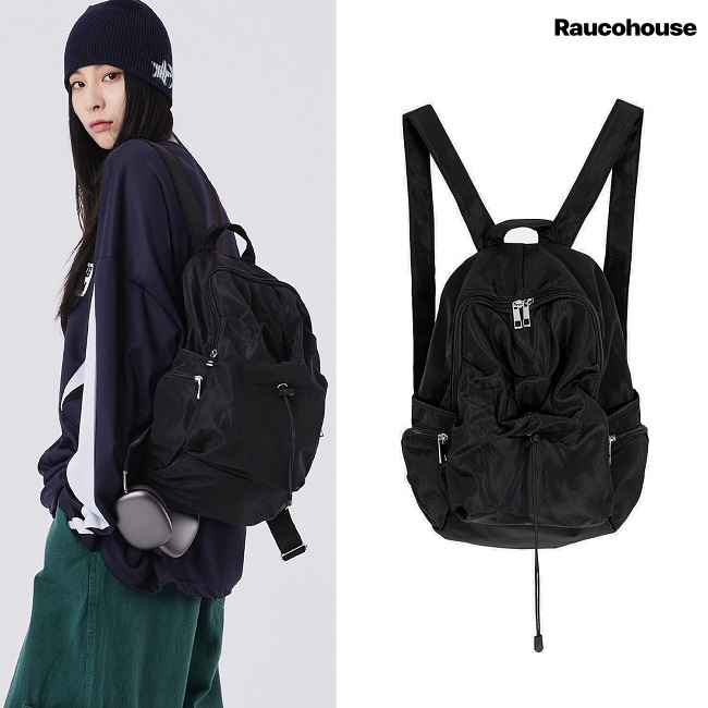 Bottle string pocket backpack (UNISEX) 新商品 韓国人気 男女共用 デイリー ファッション 旅行用 日常 ストリートファッション