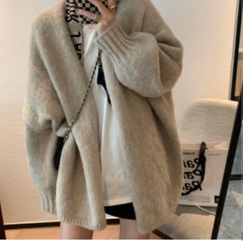 ゆったりニットカーディガン トップス アウター ニット カーディガン 長袖 ボリューム袖 かわいい