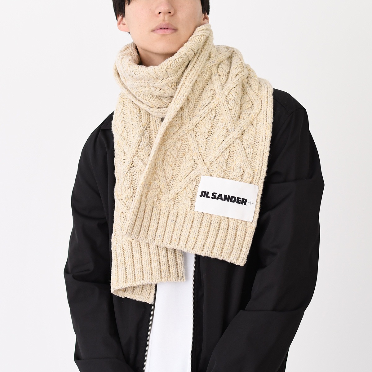 マフラー スカーフ ロゴラベル J40TE0007 J14522 ケーブル メンズ ユニセックス MILK 防寒 ベージュ