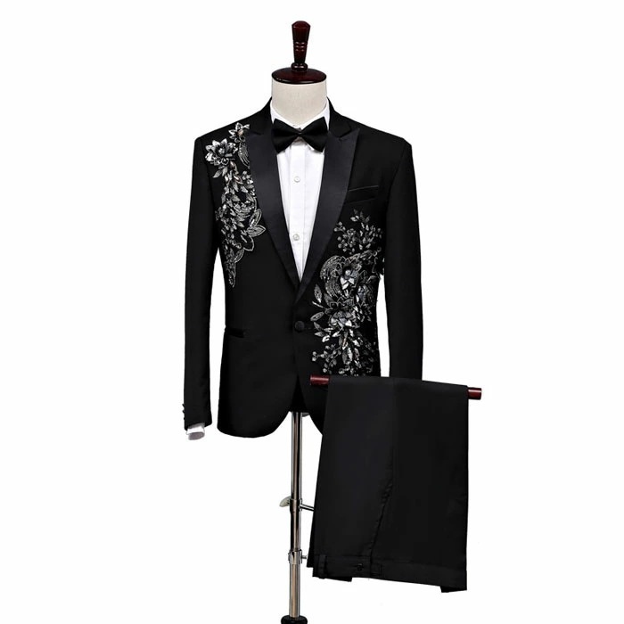 メンズスーツ ステージ衣装 ジャケット パンツ 蝶ネクタイ付き スーツセット 刺繍 花柄 スパンコール 礼服 紳士用 結婚式 歌手 司会者 発表会 イベント 舞台衣装 団体服 合唱団 宴会 コンサート 5,407円