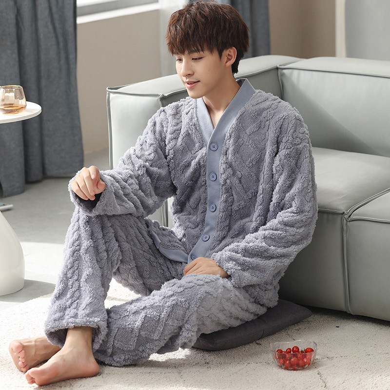 喜ばれる誕生日プレゼント 大きいサイズ パジャマ 暖 秋冬 冬 メンズ パジャマ サンゴフリース秋冬日系保温厚手コーラルパジャマ男性純色フランネル現物クロスボーダー卸売りホームウェア大きいサイズ 厚手 暖かい 秋冬 冬 メンズ パジャマ サイズ Xl Www