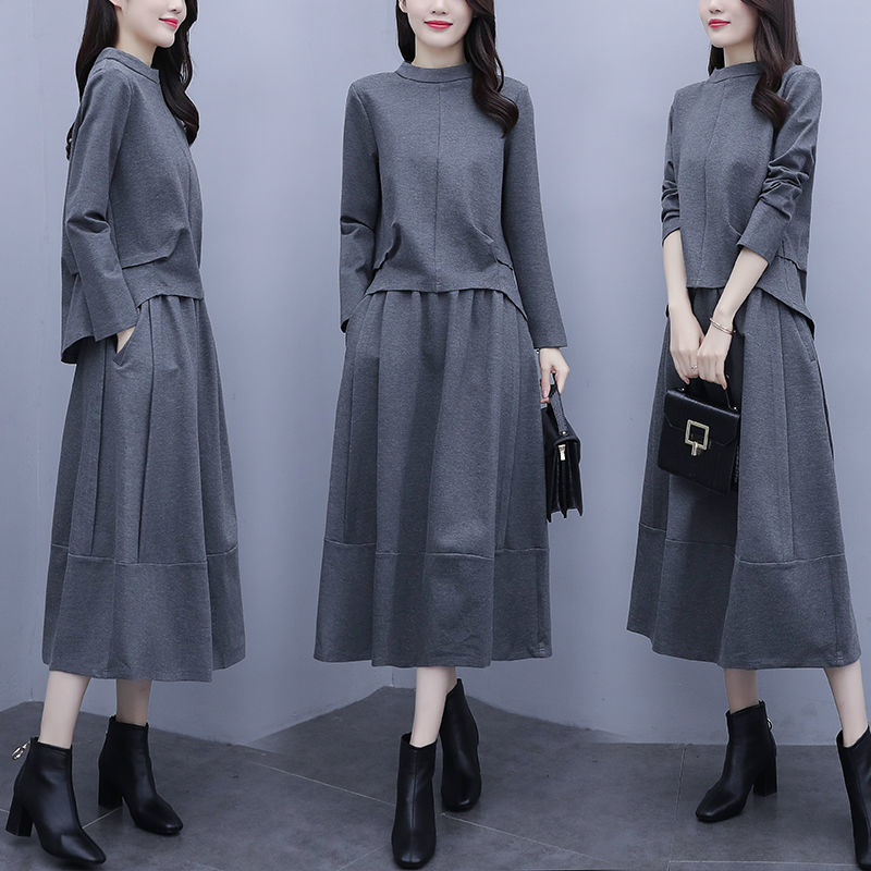 【早い者勝ちSALE】 無地 通勤/OL ギャザー Tシャツ + エレガント スカート セットアップ 2点セット