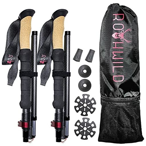 ROTHWILD ドイツ産 トレッキングポール カーボン 折りたたみ式 2本セット 超軽量 高強度 登山 収納バッグ付 ストック ステッキ ウォーキング 登山杖 ポール (カーボン(折りたたみ))