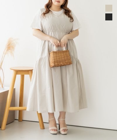 大きいサイズ レディース LL 3L 4L XL XXL XXXL 前後2WAYノースリーブティアードワンピース