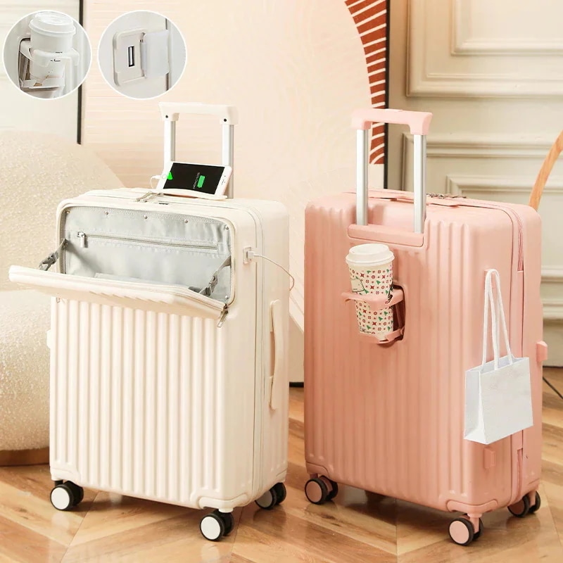 スーツケース 機内持ち込み キャリーケー ス sサイズ 超軽量 USBポート付き カップホルダー付き 前開き キャリーバッグ 出張 旅行