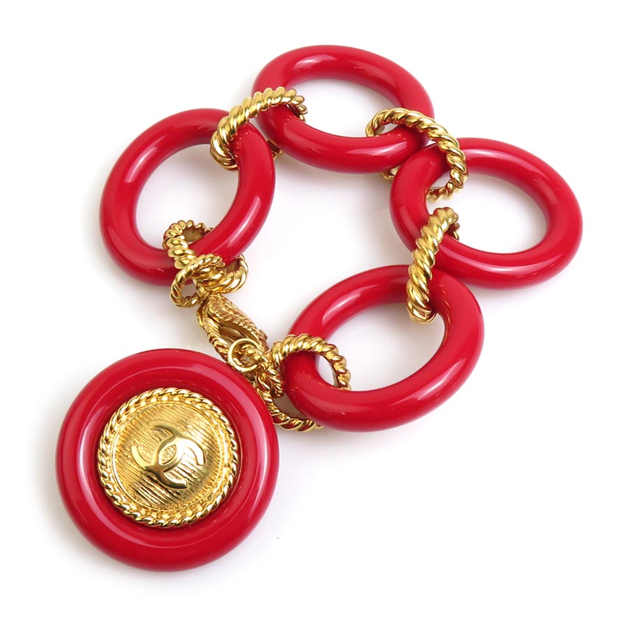 シャネル CHANEL ブレスレット ココマーク メタル/レジン ゴールド/レッド レディース e59543a