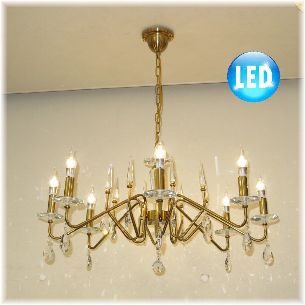 【LED付き！】新品 豪華！ 粋なデザイン LED キャンドル8灯 クリスタル シャンデリア ゴールドタイプ
