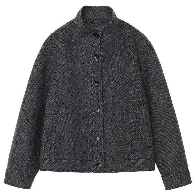 gifts for women keep warm レトロ初冬の新しいスタイルスタンドカラーツイルテクスチャーシングルブレストウールショートコート女性用