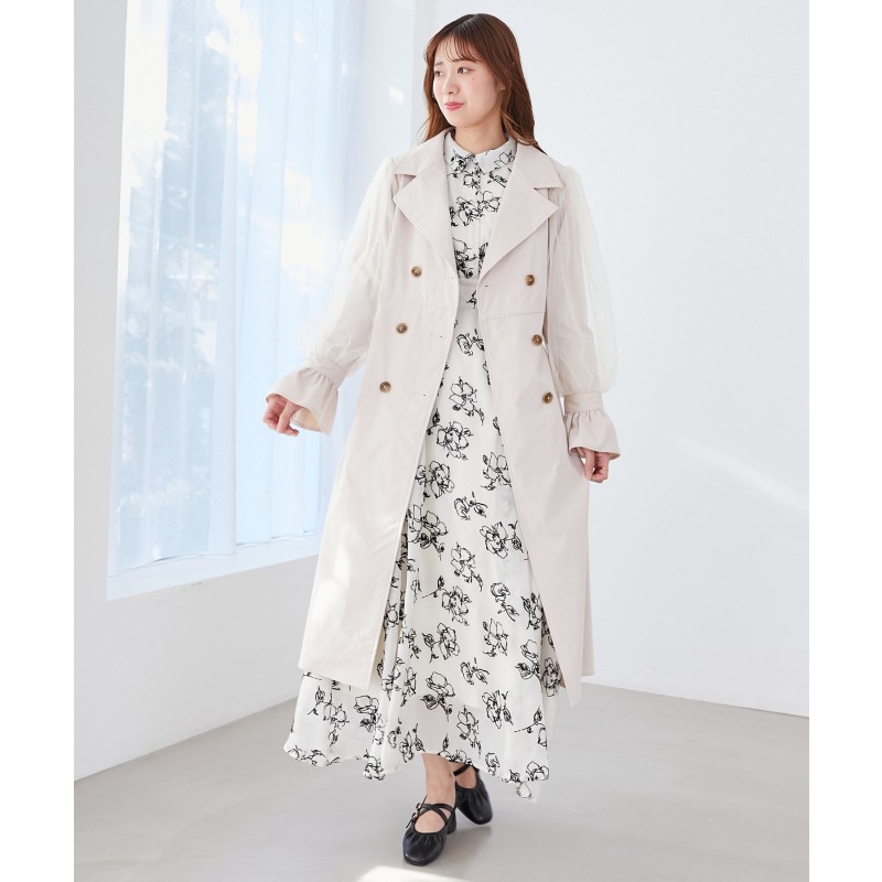 チュールレイヤードトレンチコート