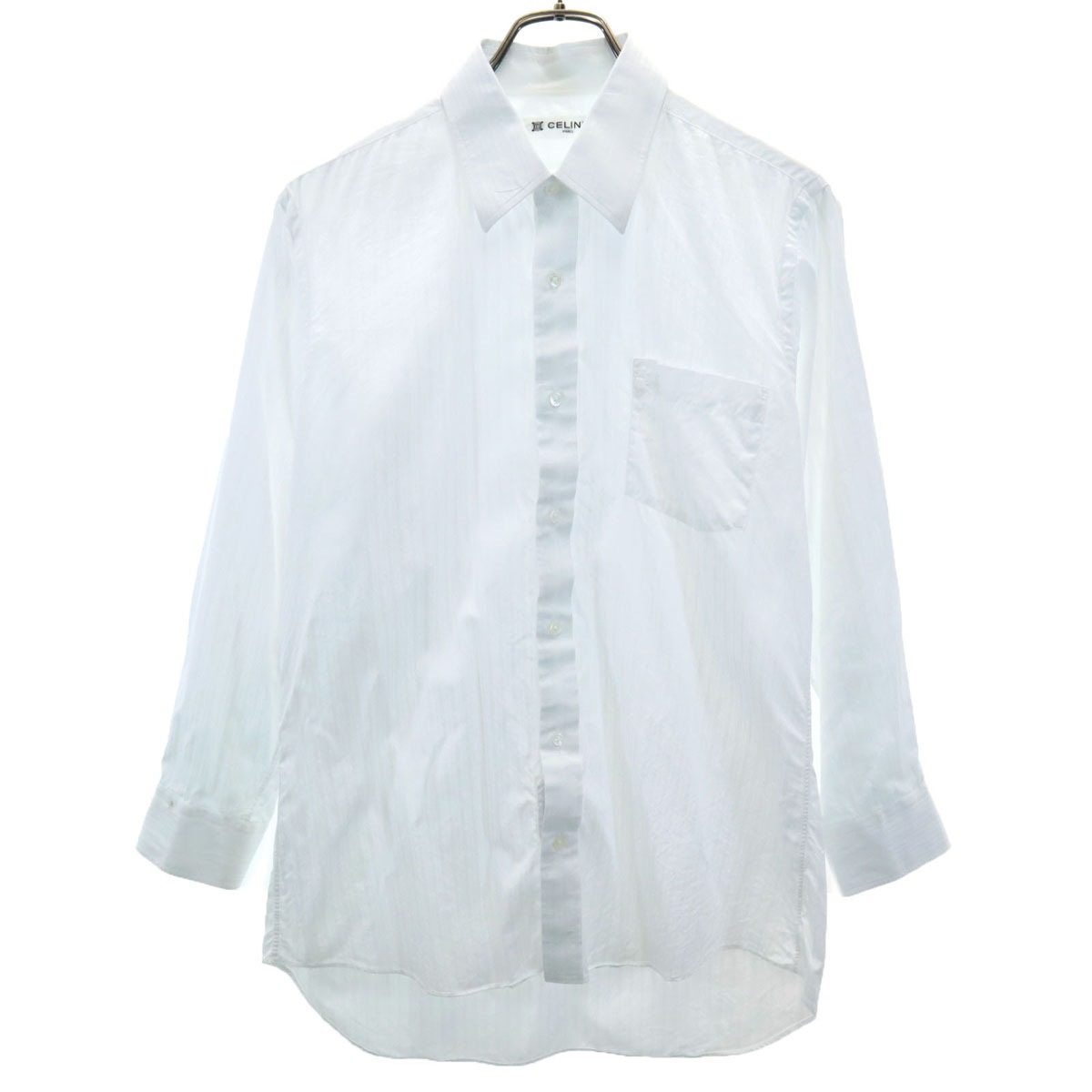 ストライプ柄 長袖 コットンシャツ ホワイト メンズ 古着