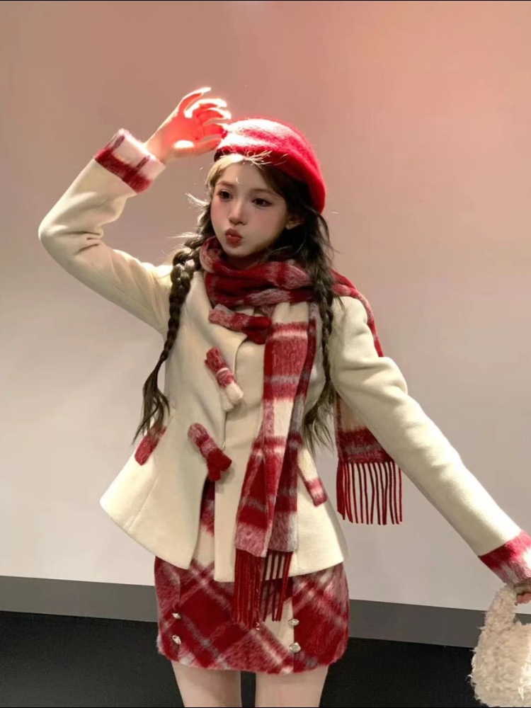 新年 クリスマススーツ おしゃれ ウエスト引き締め ラシャコート+タイトスカート 2点セット 気質 スリミング セットアップ レディース 上下セット