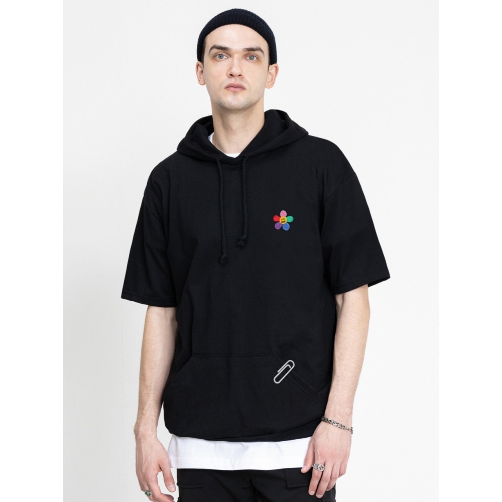 GRAVER レインボーフラワー刺繍パーカークリップ半袖Tシャツ 3COLOR