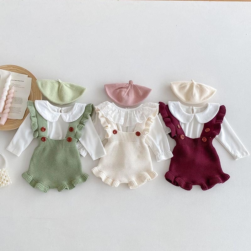 新アップグレード新品ベビーロンパース フリル ニット オーバーオール 秋冬 ベビー服 新生児 出産お祝い 通気性 お宮参り ギフト