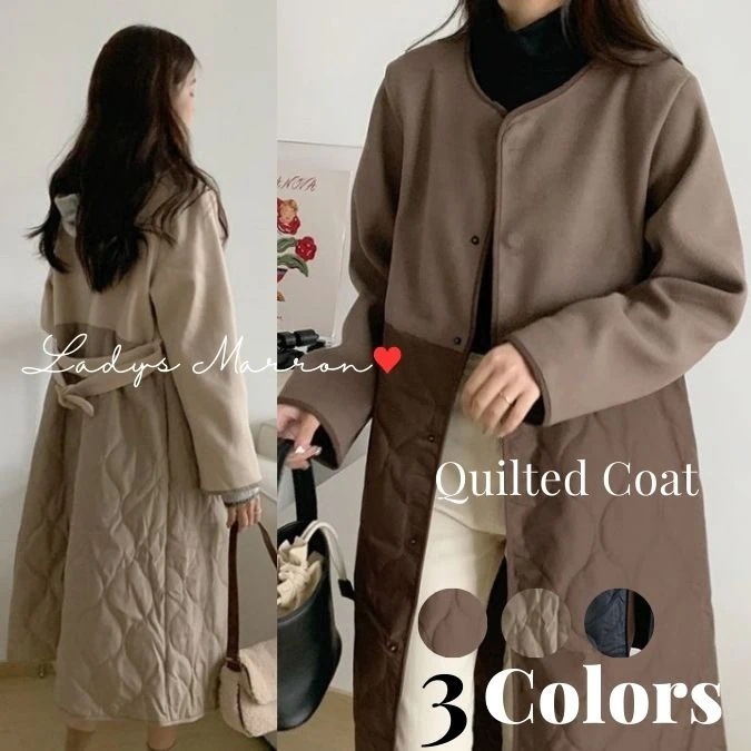 【急速出荷 2025年新作】ボア切り替え キルティングコート キルトコート レディース キルティングダウン 中綿 ロングコート 茶色 ライトアウター 韓国 無地 ノーカラー 春 秋 冬 長袖 ロング丈 6,188円