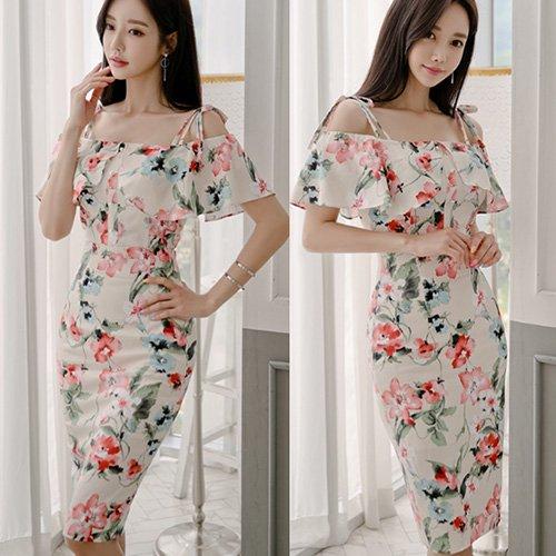 キャバドレス ナイトドレス ミディアムドレス セットアップ ツーピース オフショルダー ハイウエスト タイト 半袖 フレア 花柄 レディース グラシア