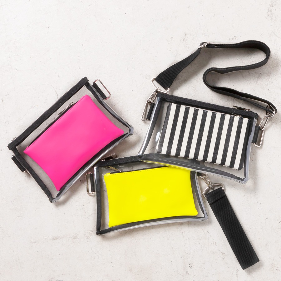 クリアミニバッグ／レディースファッション通販/即日発送/国内発送/当日12時までの注文で当日発送/クリア/ストライプ/PCV/ミニバック/ネオンカラー/2WAY/ショルダー/イエロー/ピンク/韓国